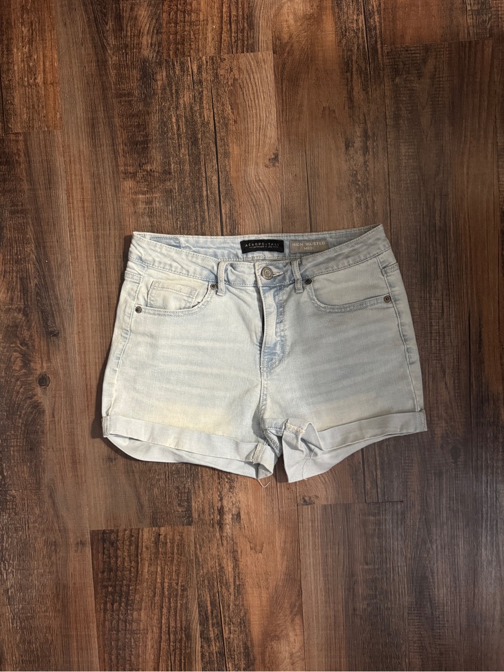Aeropostale Light Blue High Waisted Midi Denim Shorts - Women's